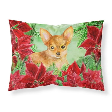 Toy Terrier Poinsettas Fabric Standard Pillowcase
