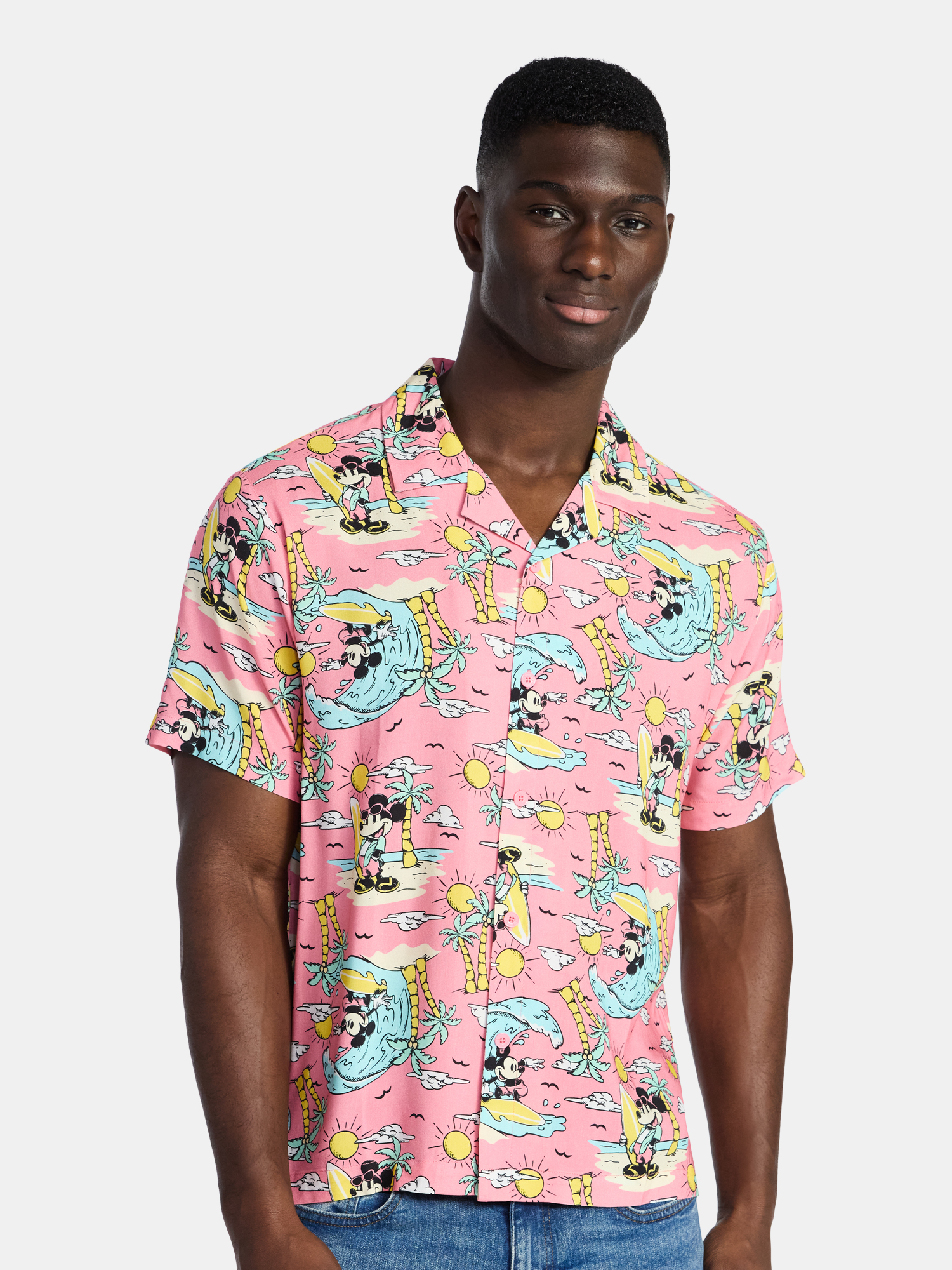 Disney, Men's & Big Men's Graphic Button-Up Shirt, Mouse Beach, Sizes XS-5XL