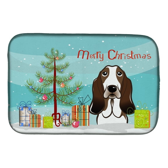 Christmas Tree and Basset Hound Dish Drying Mat
