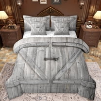 Manfei Old Wooden Board 7pcs Bedding Comforter Set,Country Farmhouse Lodge Queen Bedding Sets,Rustic Western Farm Queen Sheet Sets For Adults,Microfiber Bedroom Decor Reversible