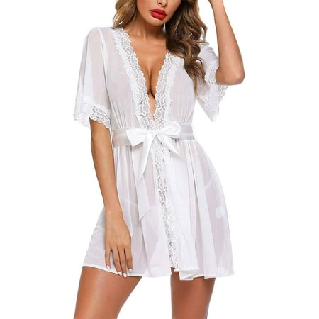 

Calsunbaby Women Satin Silk Lace Dress Night Babydolls Robe Cardigan Bathrobe