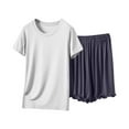 thumbnail image 2 of Women's Pajama Set Under $10 Short Sleeve And Shorts Casual Short Sleeve Round-Neck Blouses Shorts Home Sets, 2 of 6