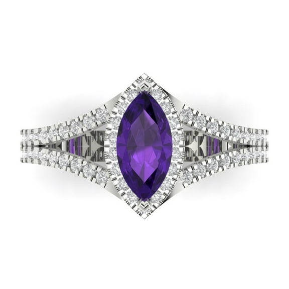 Clara Pucci 14K White Gold 1.2ct Amethyst Halo Ring for Women