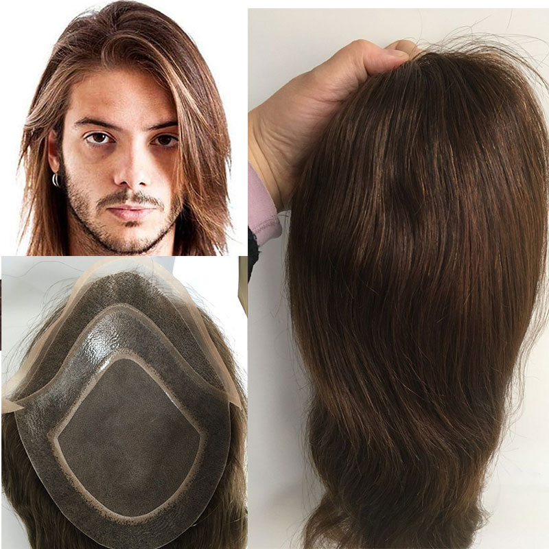 Long Human Hair Toupee for Men 12inch 10x8 Hairpieces Human Hair Mens