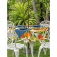 thumbnail image 3 of Outdoor Tablecloths with Umbrella Hole & Zipper, Green Orange Round Tablecloth 54 Inch, Summer Botanical Leaves Watercolor Checkered Waterproof Table Cloth, Patio/Pool/Picnic Table Covers, 3 of 8