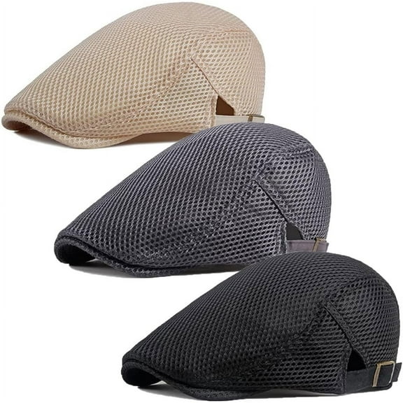 2 Pack Mens Mesh Flat Cap Breathable Summer Newsboy Hat Beret Cabbie Ivy Hat Gatsby Newsboy Hat for Driving Hunting