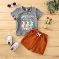 thumbnail image 2 of Sunisery Toddler Baby boy Easter Outfits Letter Print Short Sleeve T-Shirt Bunny Print Top Drawstring Shorts Set, 2 of 6