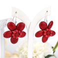 thumbnail image 3 of AeraVida Red Tropical Flowers Simulated Coral Fishhook Dangle Earrings, 3 of 6