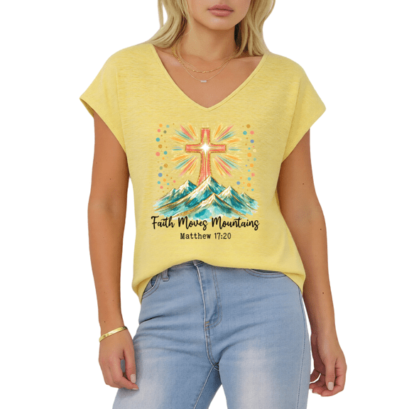 Giffimy Women's Yellow Dot Border Cross Mountain Print V-Neck Sleeveless T-Shirt S-5XL Daily Tank Top