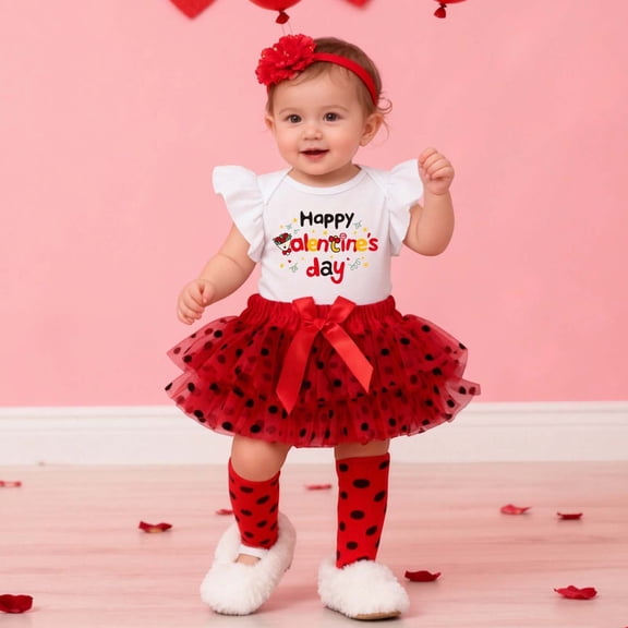 Rhoudy Cute Clothes For Girl 1-3 Months Valentines Day Baby Outfit Sleeveless Romper Panties Skirt Hair Holiday Party Dress Adorable Outfits Red