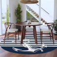 thumbnail image 4 of 6ft Round Rug, Navy Blue Anchor Non-Skid Rubber Backing Large Area Rugs - Living Room Bedroom Home Office, Nautical Coastal Abstract Art Indoor Floor Mat Carpets Washable Rug, 4 of 9
