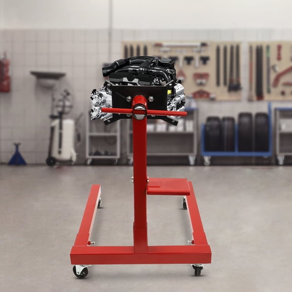 Red Rotating Engine Stand With 360 Degree Adjustable Mounting Head And Extra Tool Storage Tray: 5/8 Ton (1,250 lb) Capacity