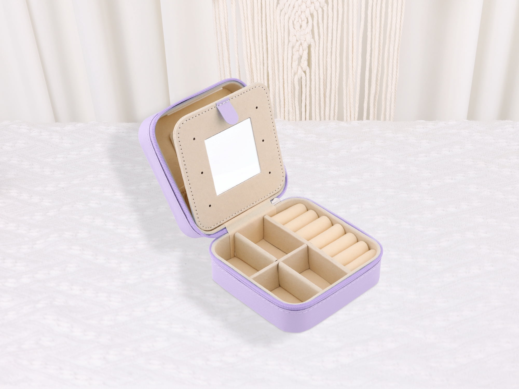 Unique Bargains Mini Travel Jewelry Box with Mirror Purple