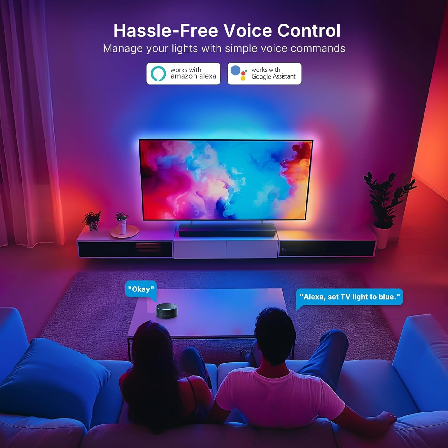 Smart TV LED Backlight with HDMI2.0 4K60Hz Sync Box, LED Strip Lights for 55-65 inch TVs, 13ft RGB&IC TV LED Lights That Change Sync with TV Picture Music Sync App Control Color Changing