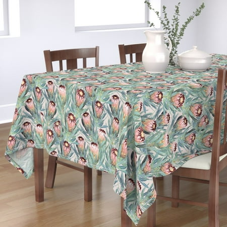 

Cotton Sateen Tablecloth 70 x 108 - Pale Painted Protea Large Painting Nature Botanical Vintage Floral Tropical Spring Kitchen Print Custom Table Linens by Spoonflower