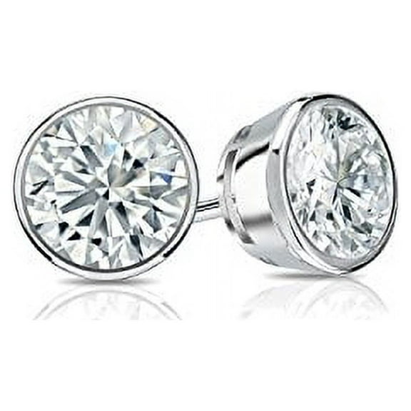 14k White Gold Round Lab Grown Diamond Stud Earrings (1/4 cttw, E-F, VS1-VS2) Bezel-set, Screw-backs by Diamond Wish