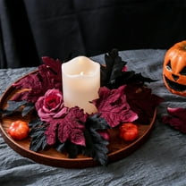 Halloween Black Purple Candle Rings,Gothic Candle Rings, Wreath for Pillar Candle Holder,Rose Maple Leaf Small Wreaths for Fall Thanksgiving Home Table Centerpieces,Door