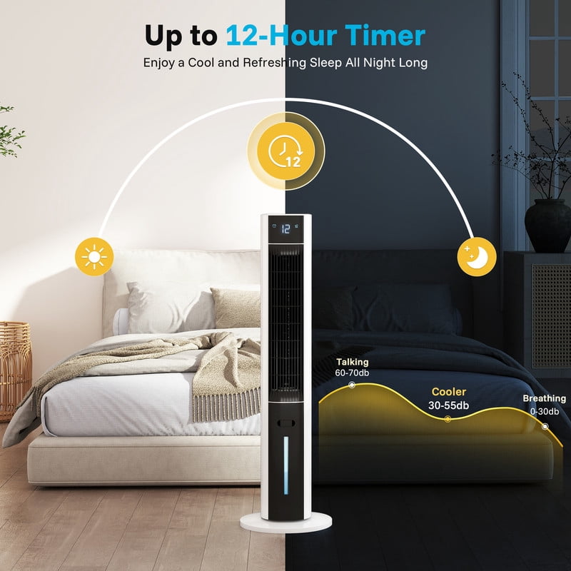 Etust 38" Evaporative Tower Fan with Water Tank, Oscillating Cooling Fan, 3 Speeds & Timer