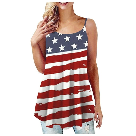 Yievot 4Th Of July Woman Oversized Tank Tops Fashion Sleeveless Round Neck Leisure 2024 Summer Tops Flowy Womens Camisole Shirts Clothes On Clearance Red XXXXL