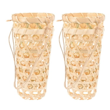 MLINS 2pcs Woven Flower Basket Handmade Plant Basket Hanging Orchid Planter Small Natural Bamboo Woven Basket Weave Hanging Pot for Wall Door
