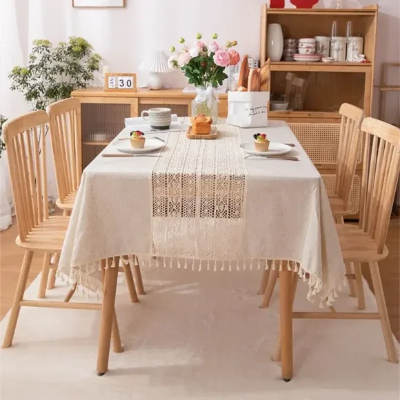 Yanluna Nappe Rustique Rectangulaire Creuse Style Ferme Lavable à Franges pour Cuisine Salle à Manger Décoration de Noël