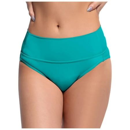 KONDYS Women Black High Waisted Bikini Bottoms Retro Basic Full Coverage Swimsuit Mid-Waist Bathing Suit Bottom Beachwear Swimwear Leisure