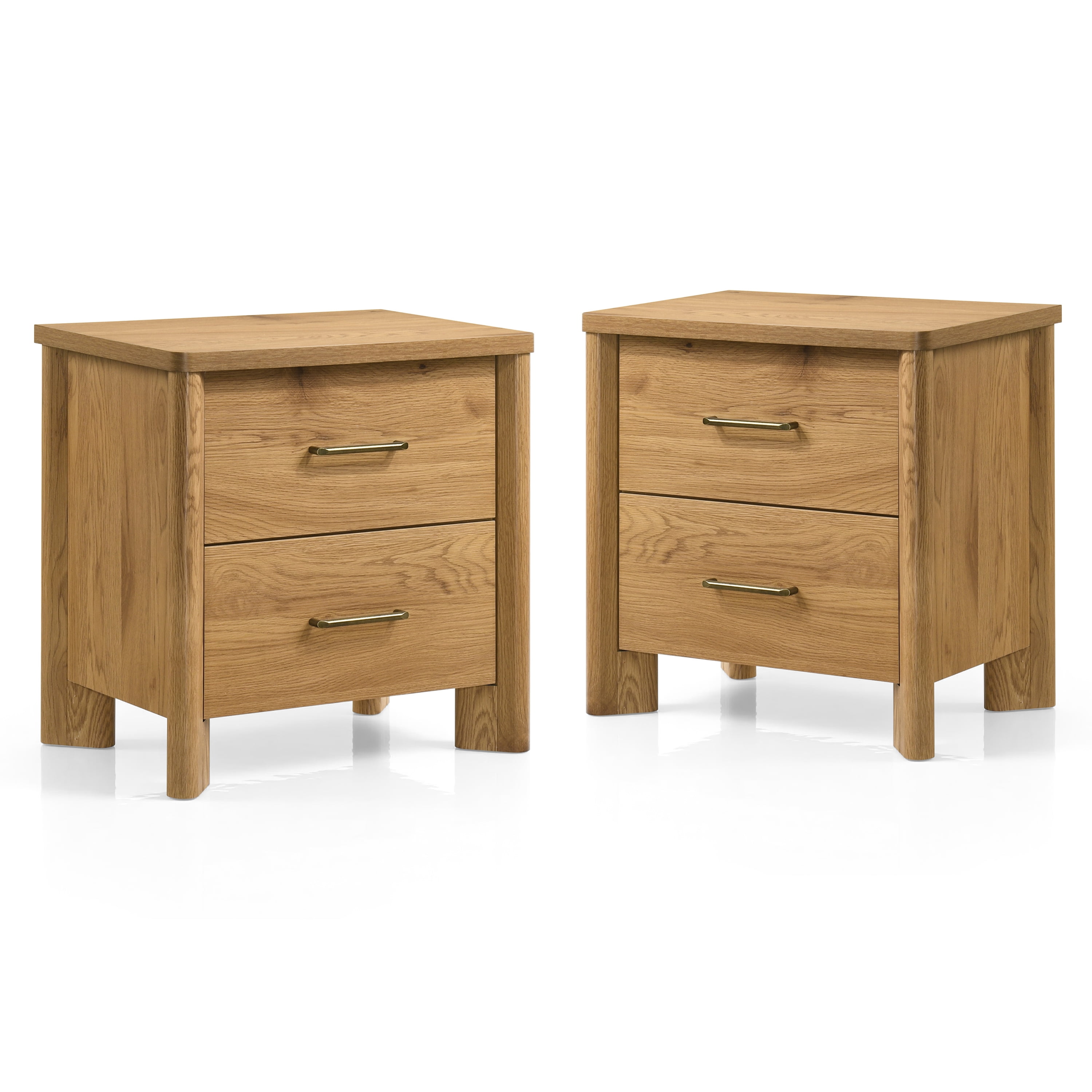 Furniture of America Gracie Modern Wood 2-Drawer Kids Nightstands with USB Ports, Set of 2, Oak