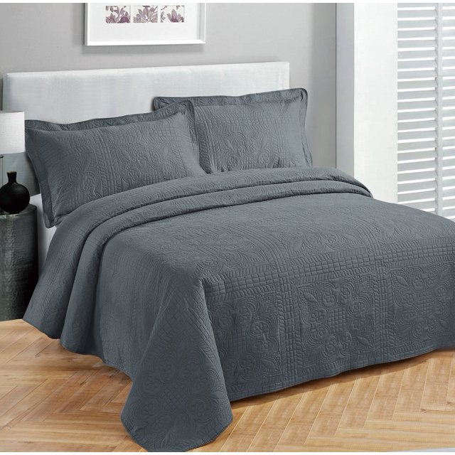 Fancy Collection Luxury Bedspread Coverlet Embossed Bed Cover Solid Charcoal New Over Size 100"x106" Full/Queen