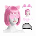 thumbnail image 1 of wonima44 Wig and Party Sunglass, Neon Short Bob Wig, Bob Wig and Hairpin,Wigs for Women for Bachelorette St patrick's Day Party Wigs Decorations Favors (Pink), 1 of 1