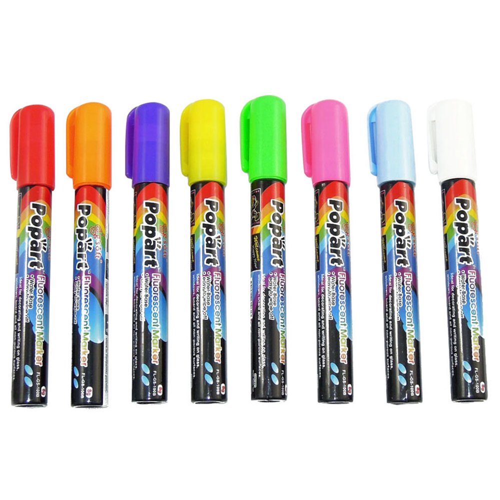 Popart WetErase Fluorescent Markers, Water base,easy to wipe off