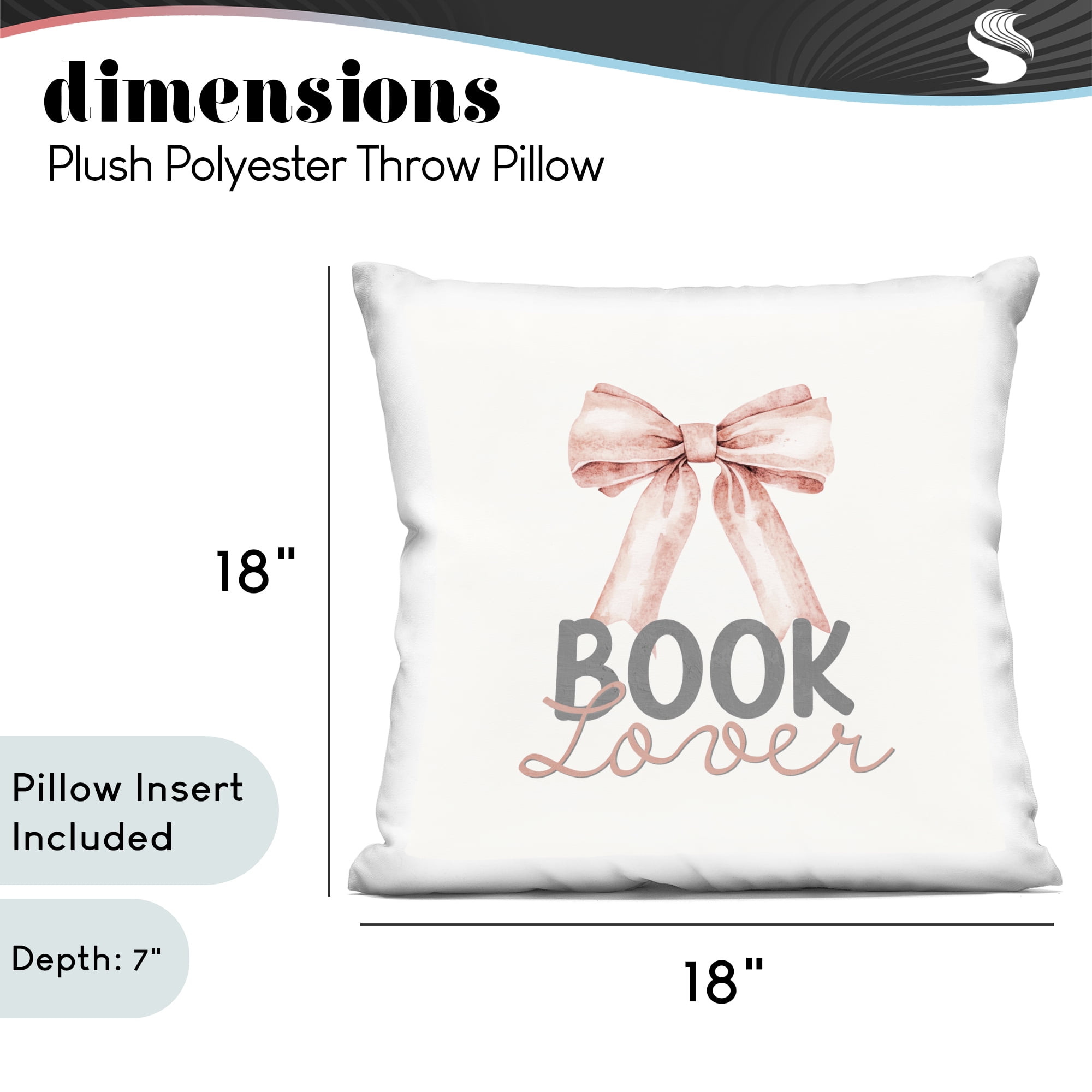 Stupell Industries Book Lover Pink Bow Decorative Printed Throw Pillow, design by Kim Allen, 18 x 7 x 18