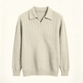 thumbnail image 6 of Men’s Long Sleeve Sweater Open V‑Neck Half Placket Textured Cable Knit Pullover Casual Relaxed Fit Collared Top, 6 of 8