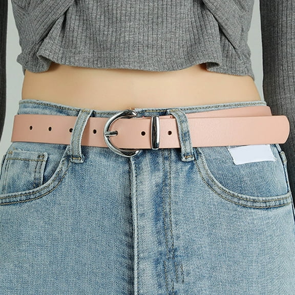 WCJM FemaleWomens Leather Belts For Jeans Dresses Fashion Gold Buckle Ladies Belt Pink