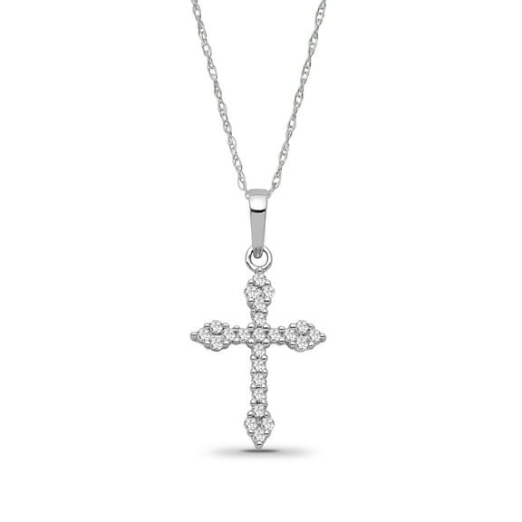 ARAIYA JEWELRY 14K White Gold Diamond Cross Pendant with Silver Chain Necklace for Women (1/4 Cttw, I-J Color, I2-I3 Clarity), 18"