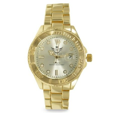 Bulldogs Mens Executive Watch - Gold Date Window Matte Bezel Executive Mens Watch