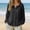 Black, variant on Women's Solid Vertical Crinkle Linen Look Gathered Neck Blouse, Long Sleeve Raglan Elastic Cuff Semi Sheer Sun Protection Casual Shirt With Side Pockets