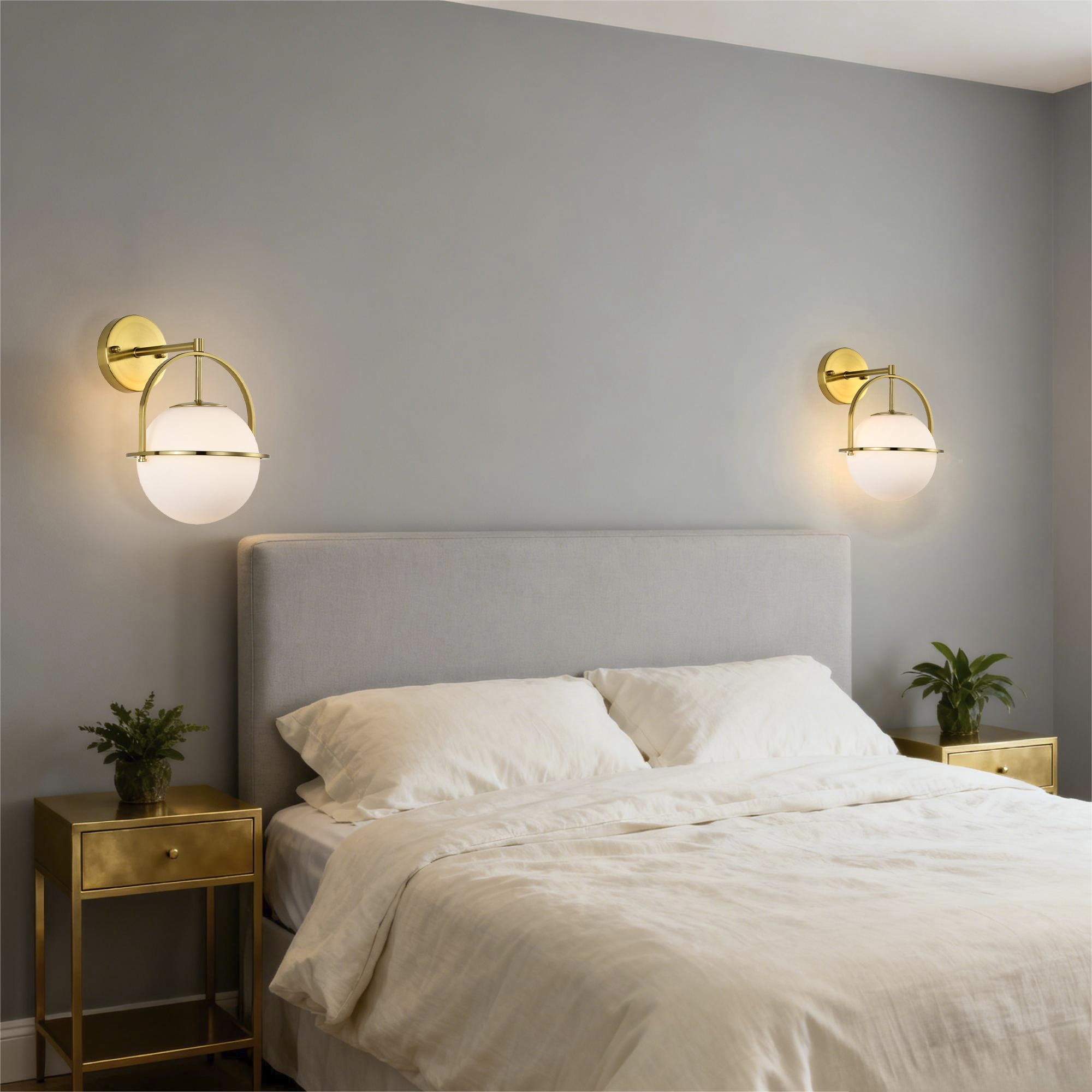 ASHOP Gold Wall Sconce Set of 2 Globe Glass Light Fixtures Mid-Century Modern Lamp with Frosted Shade