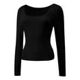 thumbnail image 2 of Womens Casual Long Sleeve Scoop Neck Slim Fitted Basic Top, 2 of 5