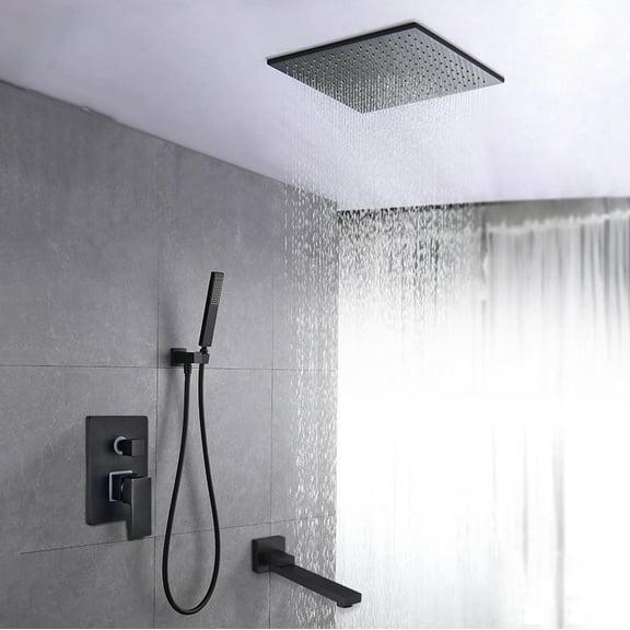 Juno Black Square 16 Inches Water Rainfall Shower Head with Mixer Faucet