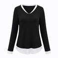 thumbnail image 4 of QIYAGBSA Faux Two Piece Sweaters for Women V Neck Ribbed Knit Long Sleeve Slim Fit Contrast Cuff Hem Fall Winter Casual Tops, 4 of 8