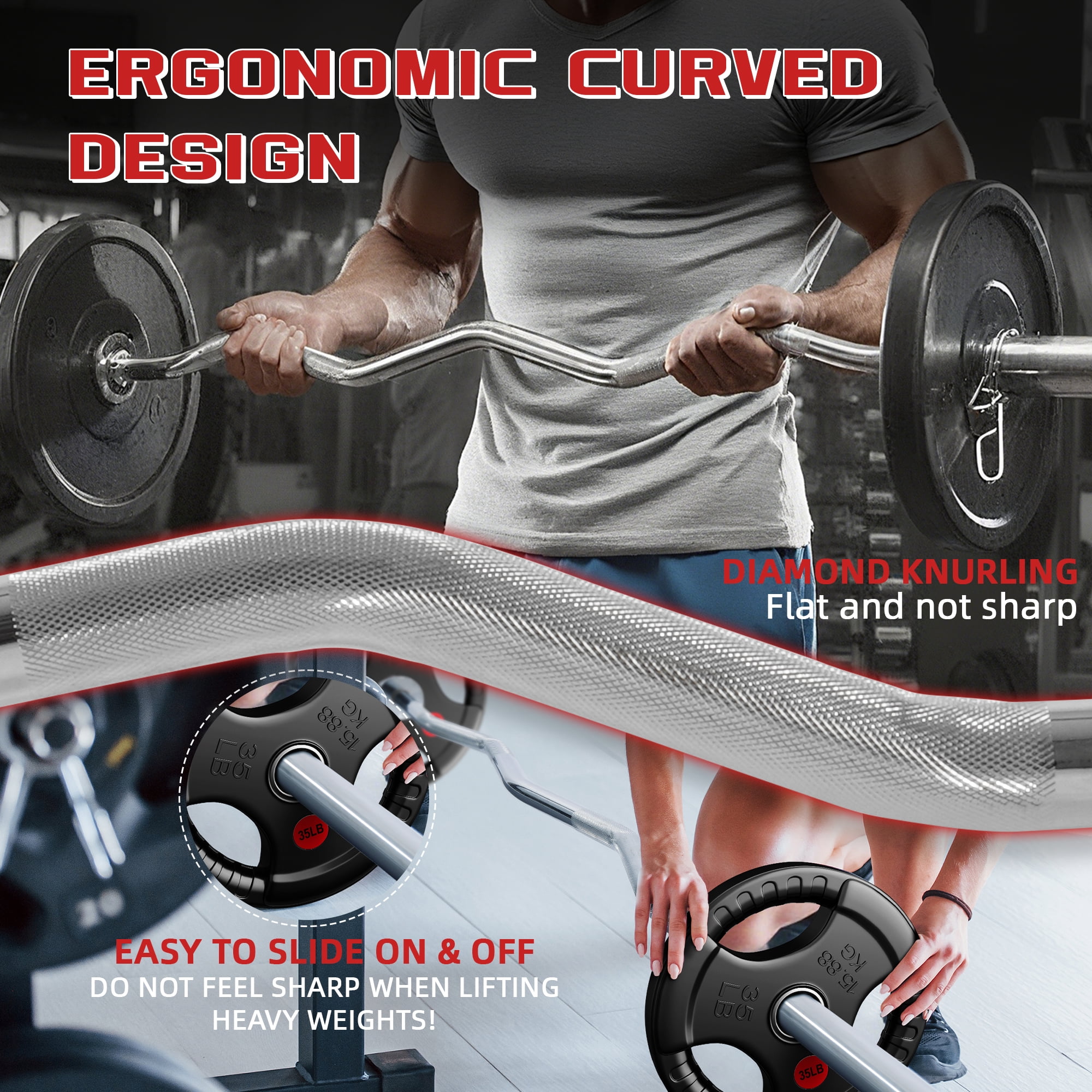 Signature Fitness Olympic Curl Bar, 4FT Alloy Steel Barbell with 2IN Sleeves, Silver Finish for Bicep and Tricep Training