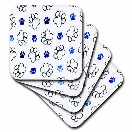 

3dRose Paw Prints Black and Blue Tracks - Soft Coasters set of 8