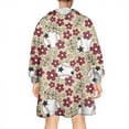 thumbnail image 2 of Beige Baseballs with Flowers Pattern Wearable Oversized Blanket,Wearable Blanket Hoodie for Adults,Cozy Hooded Blankets with Super Pockets,Super Warm Fuzzy Pullover for Women & Men, 2 of 6