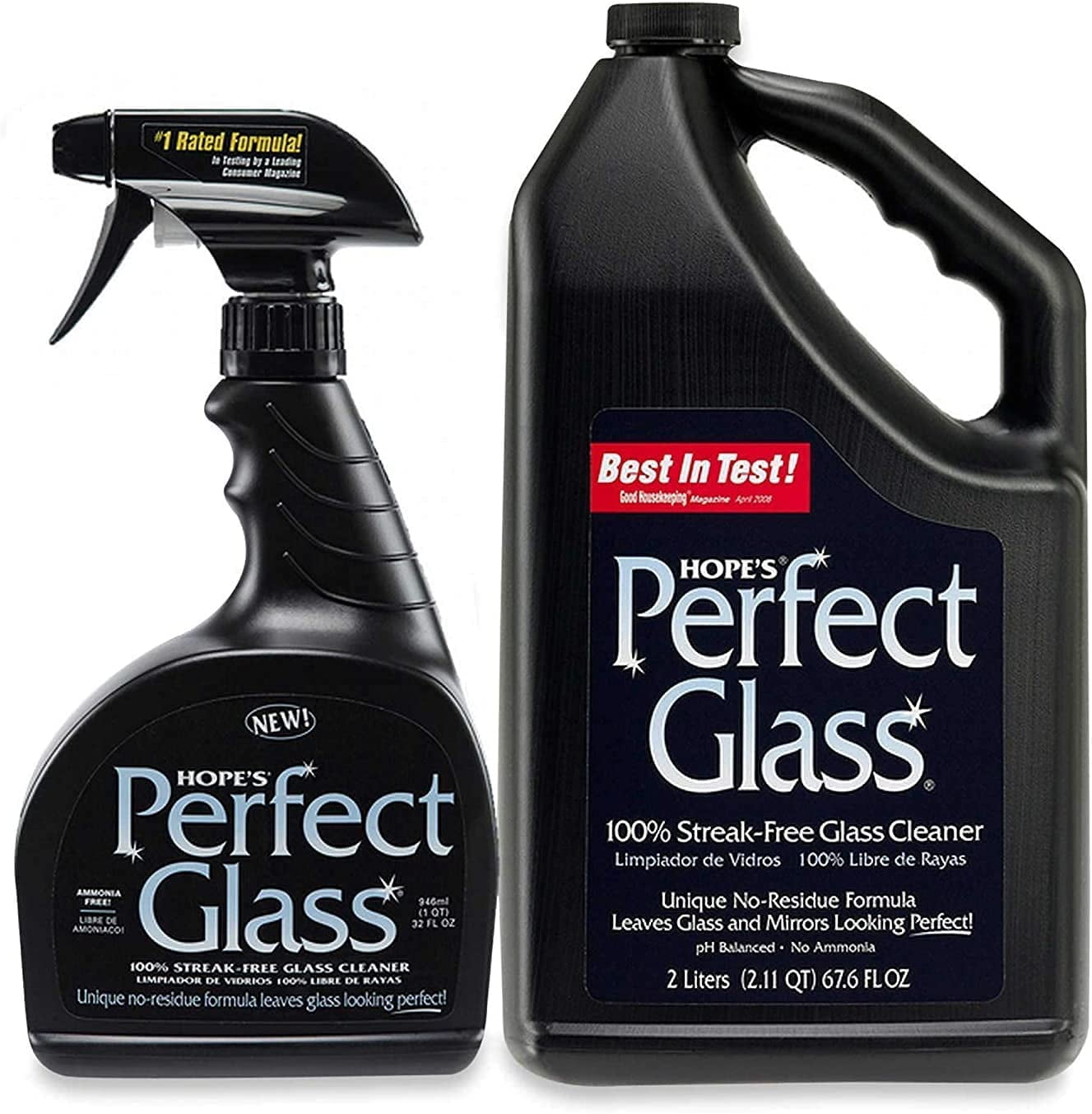 HOPE'S Perfect Glass Cleaner 2 Piece, 32 Ounce Spray 67.6 Ounce Refill