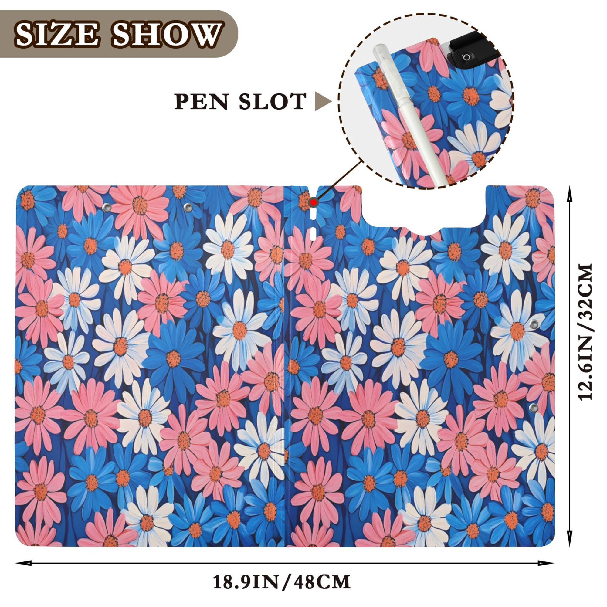 FORMRS A4 Clipboard Folder with Pen Holder Horizontal Foldable School Office Binder, Pink Flowers Pattern