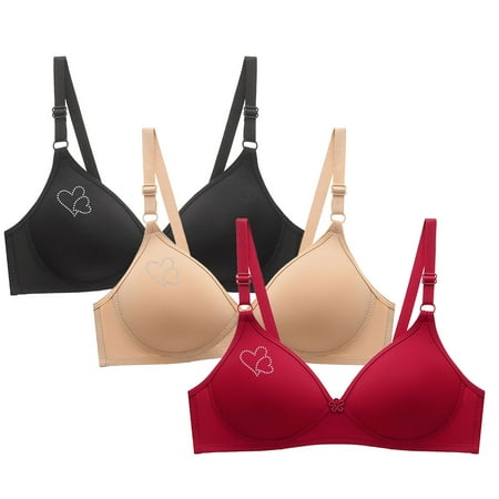 GA WEIHUA 3 Pieces Bras for Women 3 Pack Wireless Plunge Bralette Comfy Everyday Bra Push Up No Underwire Sport Bra(Red M)Flash Deals