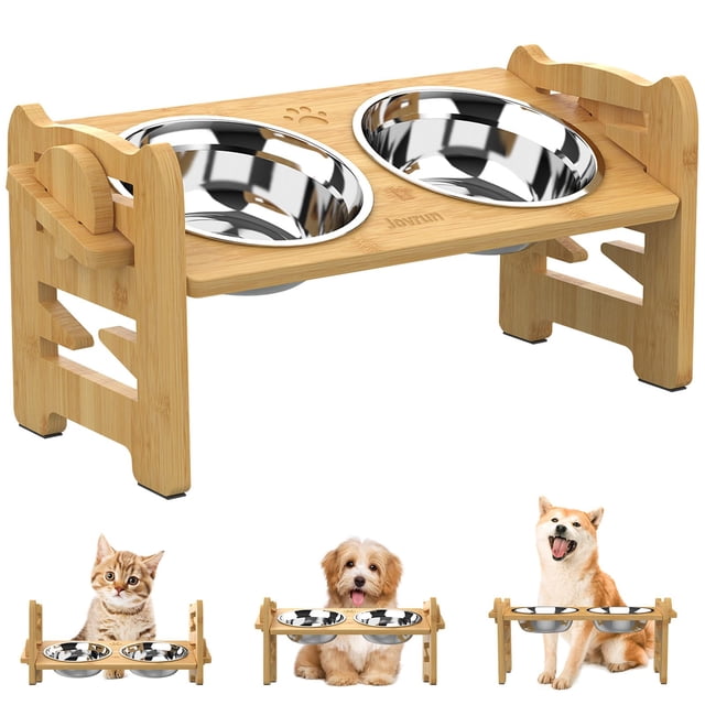 Cuencos elevados para perros Jovrun, ajustables, de bambú elevado con 2 cuencos