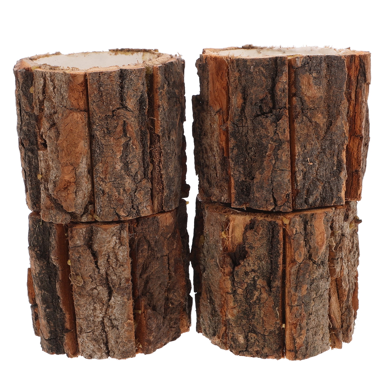 HOMEMAXS 8 Pcs Wood Flower Container Bark Flower Pot Small Wooden Bucket Barrel Planters