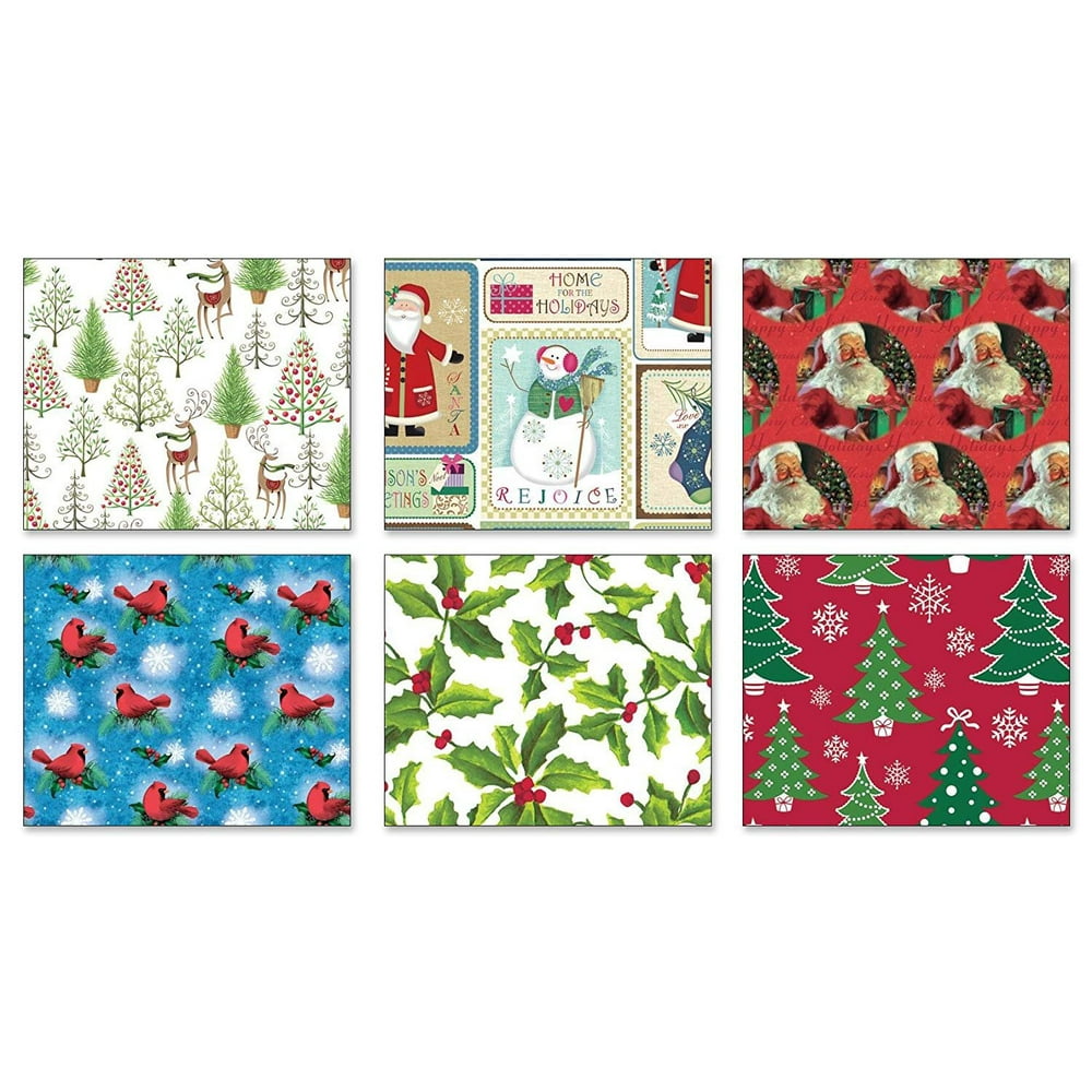 Pack of 6 Rolls of Holiday Wrapping Paper 6 Different Traditional ...