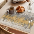 thumbnail image 3 of Yellow Grey Abstract Placemats Set of 6 Gradient Geometric Graffiti Retro Wooden Place Mats Indoor Wipeable Table Mats Washable Dining Table Placemats for Kitchen Holiday Party Home Decor 13x19 Inch, 3 of 9